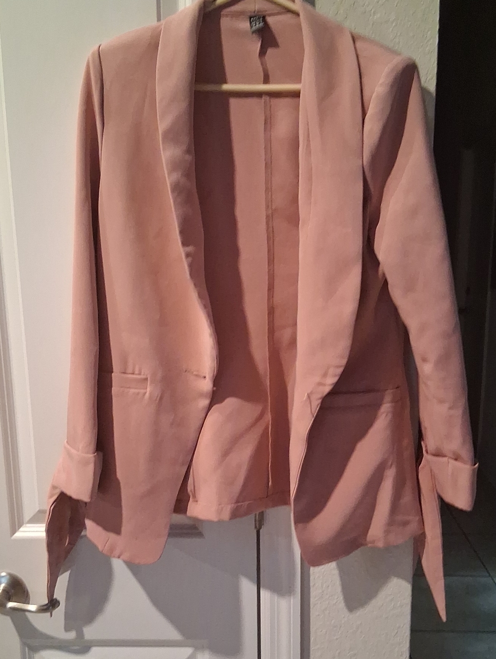F:  Women's Blush Pink Open-Front Blazer Jacket